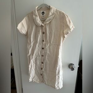 SOLD Vintage Hemp Button-down Mini Dress with wooden buttons and PeterPan Collar